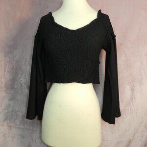 Womens Black Crop Ambiance Long Sleeve Shirt Size L
